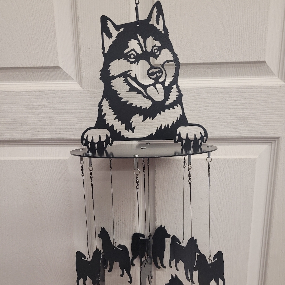 Plasma Cut Husky Dog Wind Chime Decor